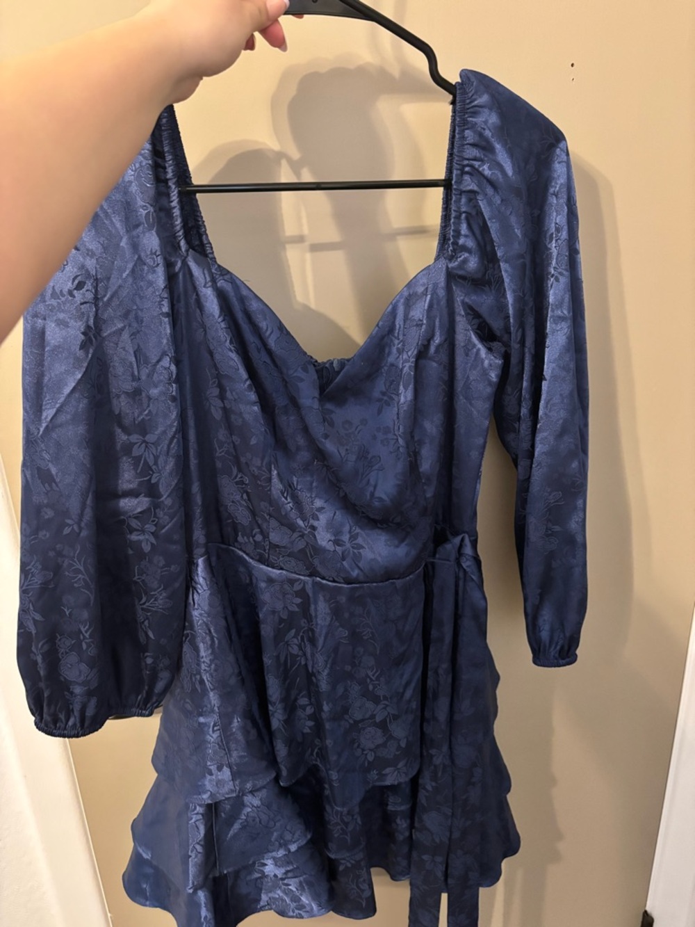 B. Darlin Navy Floral Jacquard Ruffle Dress